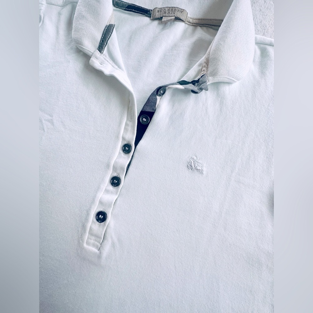 Burberry Womens White Collar Polo Neck T- Shirt Top Size S